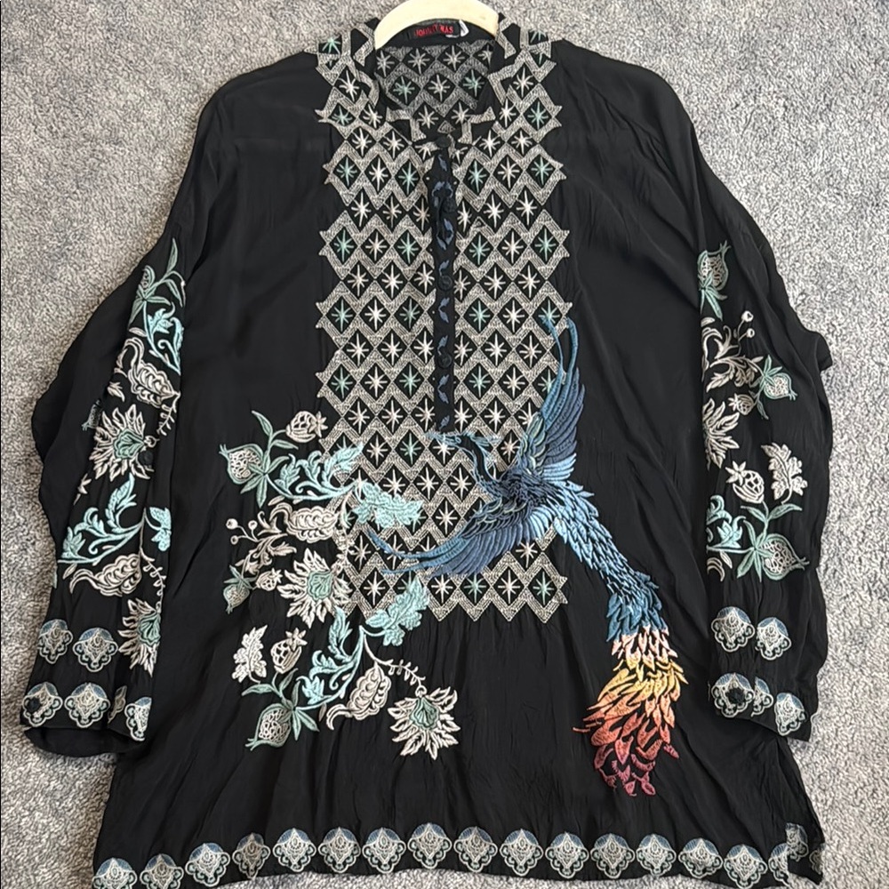 Johnny Was Phoenix Henley Blouse in Black